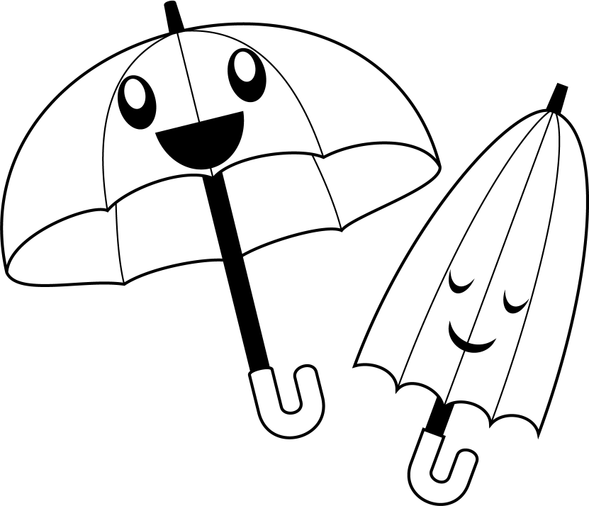 ６月No14擬人化した開いた傘と閉じた傘イラスト