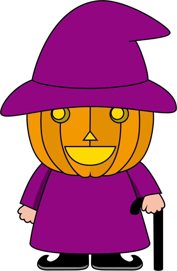 10月No24かぼちゃの顔の魔女イラスト