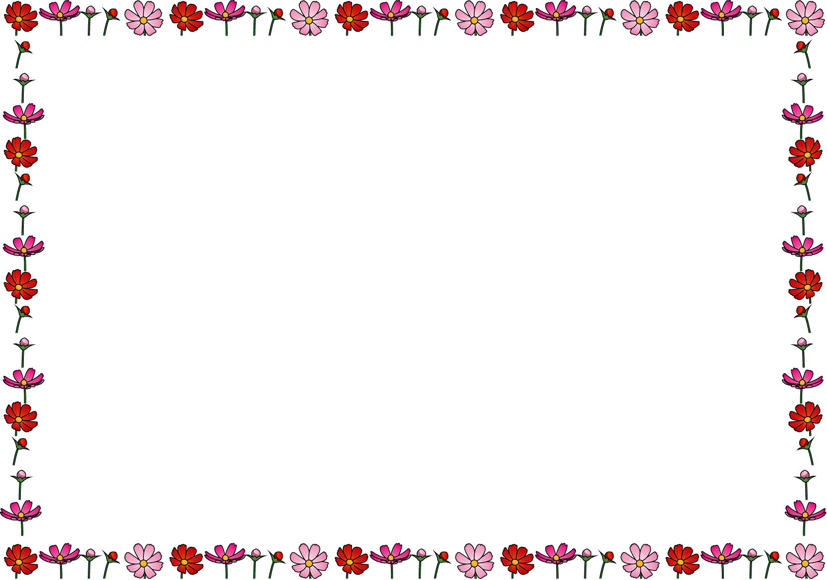 秋冬の花の飾り枠16-コスモスイラスト