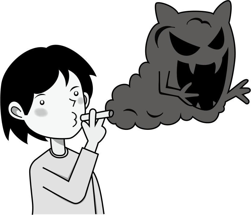 喫煙No08男性の吸うタバコから上る怪物の形の紫煙イラスト