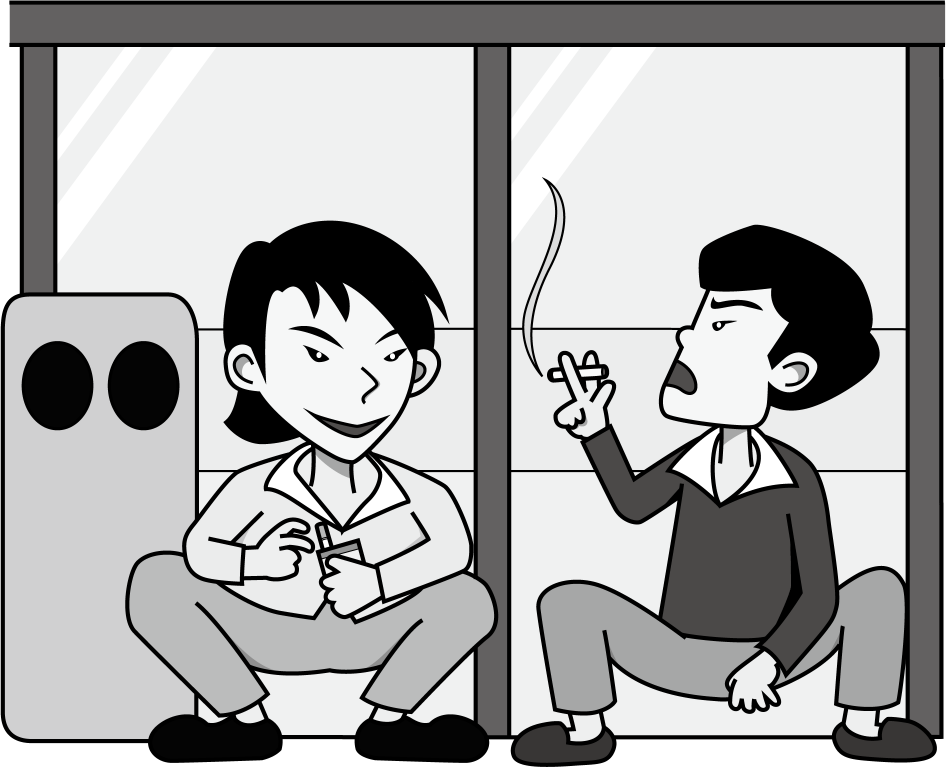 喫煙No16コンビニの店頭で座り込んでタバコを吸う二人の男イラスト