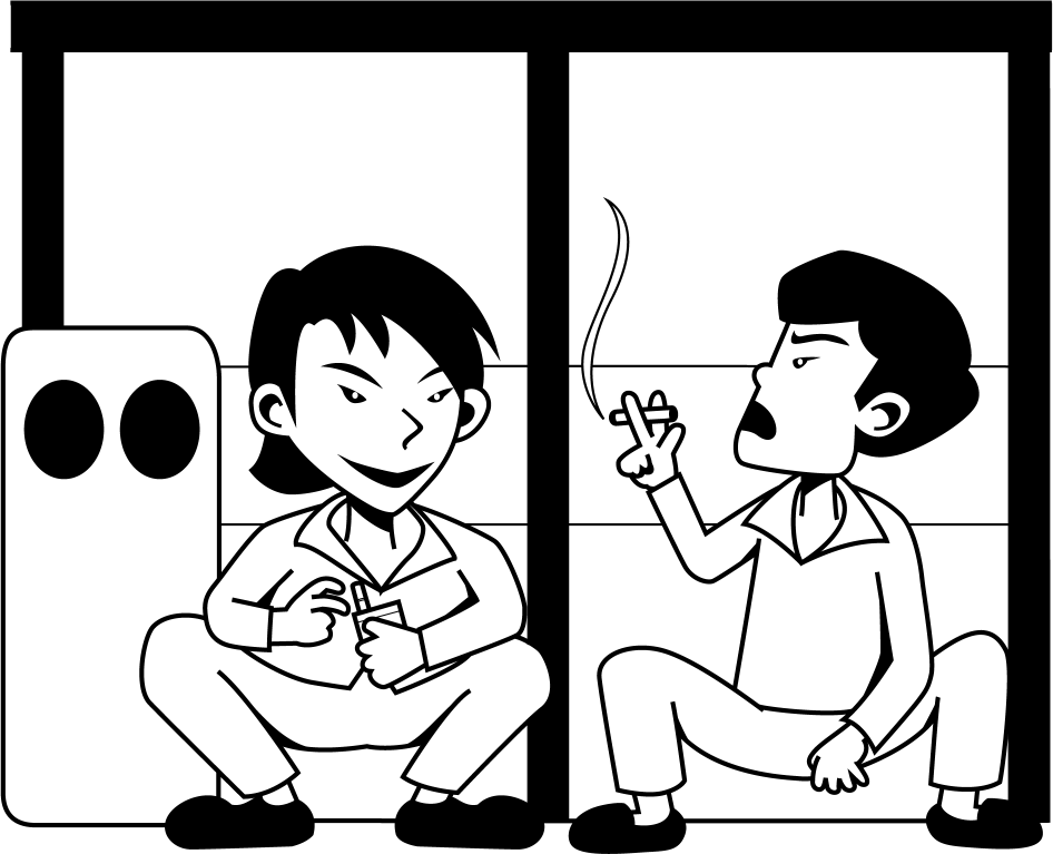 喫煙No16コンビニの店頭で座り込んでタバコを吸う二人の男イラスト