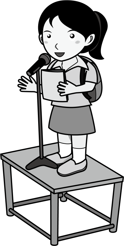 野外宿泊活動No10朝礼台の上に立ってマイクで話をする女の子イラスト