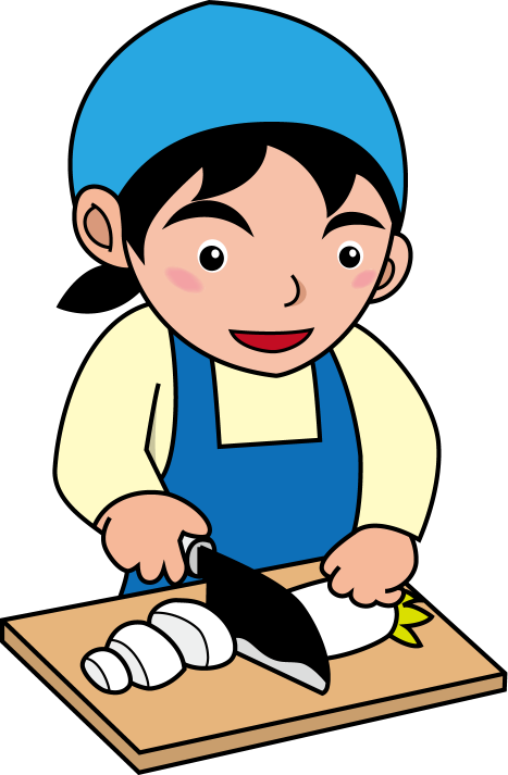 家庭科No01調理実習で野菜を切る男の子イラスト