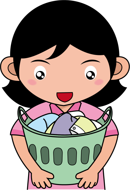 家庭科No19かごにいっぱいの洗濯物を抱える女の子イラスト