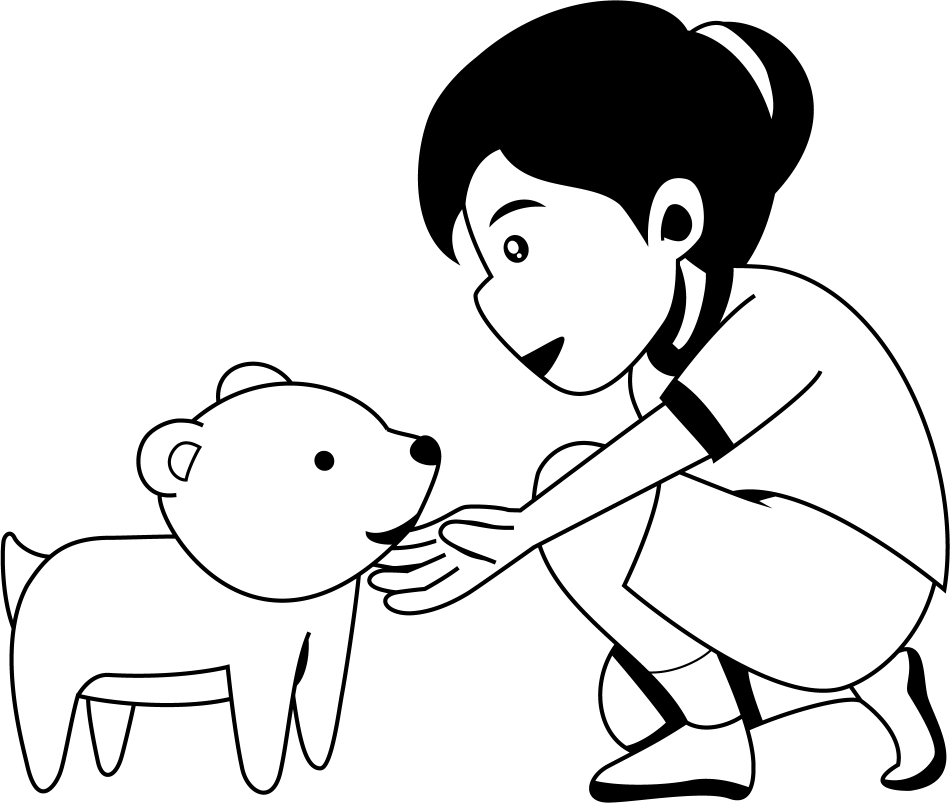 道徳No16犬に手を伸ばす女の子で表現した動物愛護イラスト