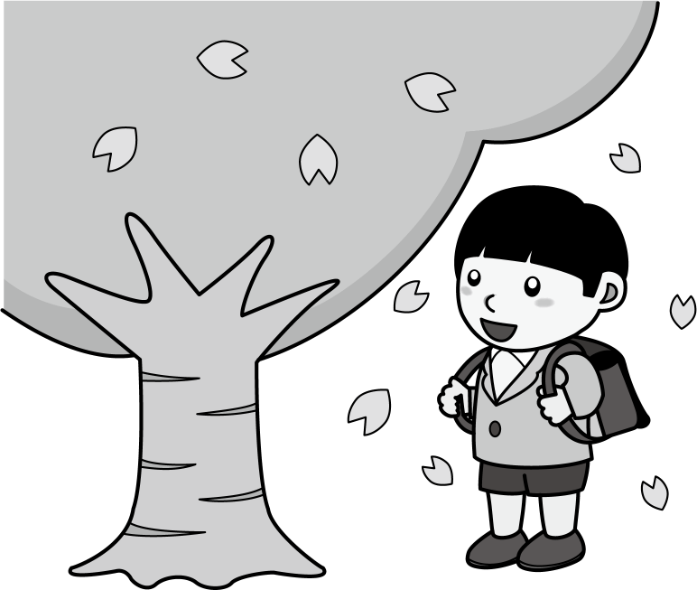 入学式No19桜の木とランドセルを背負った男の子イラスト