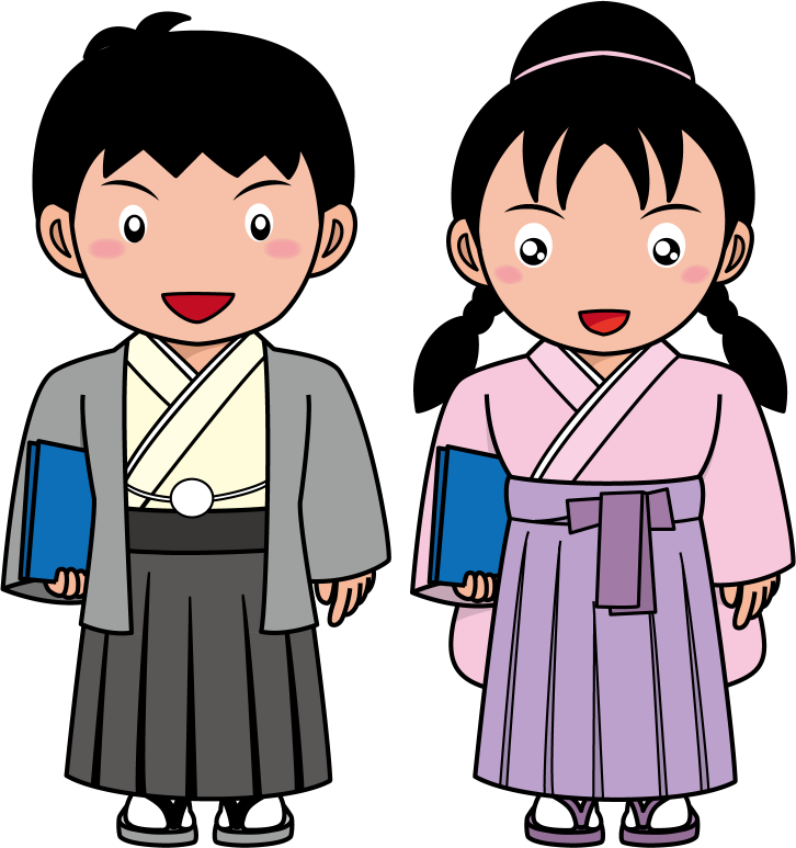 卒業式No03袴姿の男の子と女の子イラスト