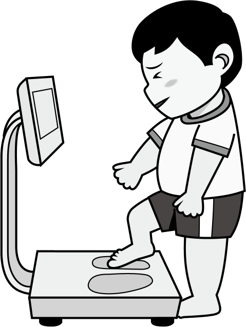保健行事No02こわごわ体重計に足をかける男の子イラスト