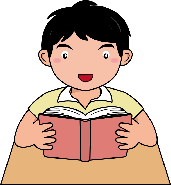 イラストポップ 学校のイラスト 国語No19分厚い本を読む男の子の無料素材