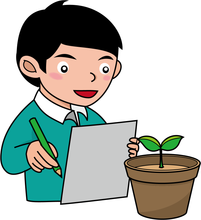 理科No18植物を観察してスケッチする男の子イラスト