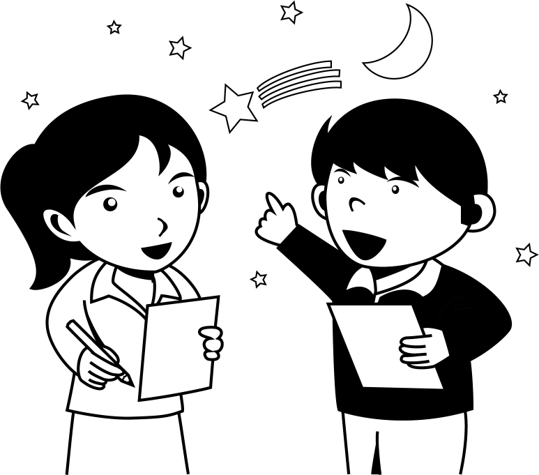 理科No21星空観察をする男の子と女の子イラスト