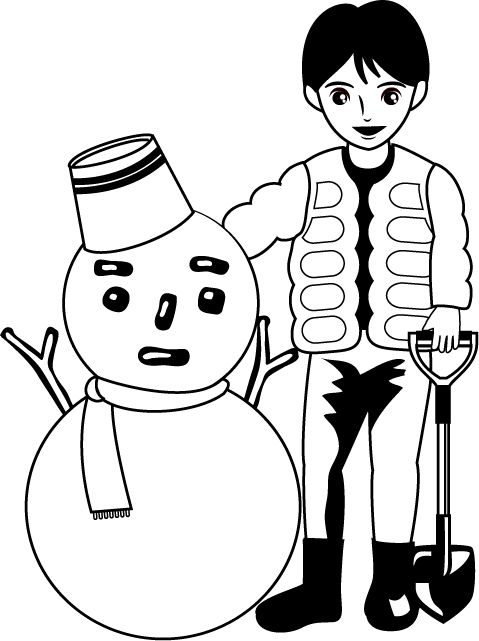 雪景色 スキー スケート 季節 冬の素材 1月 イラストポップ 白黒 雪だるまの白黒イラスト素材 Naver まとめ