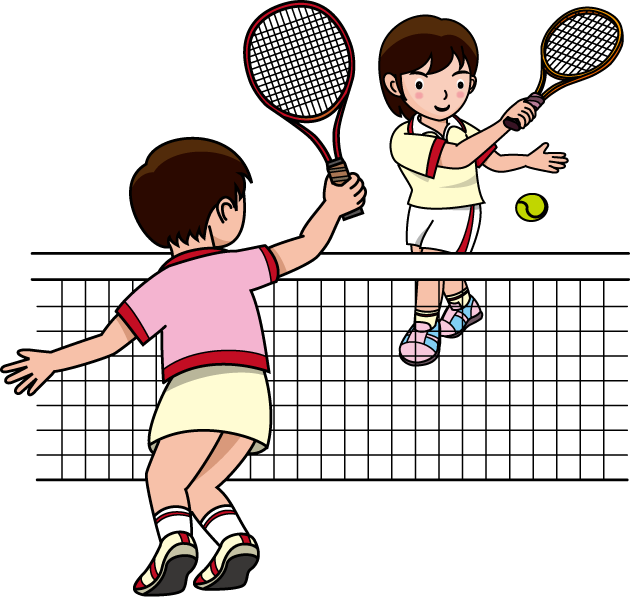 テニス23-ラリー の無料イラスト-イラストポップのスポーツクリップアートカット集