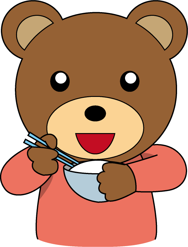 イラストポップの幼児教育素材 動物no06お箸を使ってご飯を食べるクマの無料イラスト