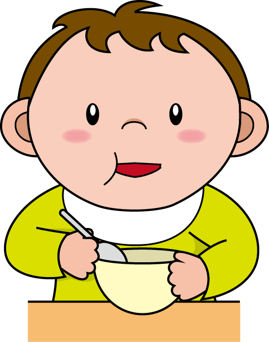 イラストポップの幼児教育素材 乳児no17給食でお茶碗とスプーンを持つ子どもの無料イラスト