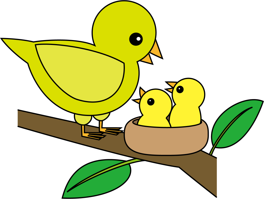 イラストポップの幼児教育素材 鳥no26ひなにえさをあたえる鳥の無料イラスト