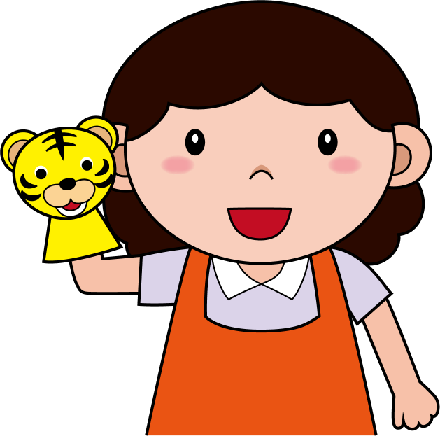 イラストポップの幼児教育素材 保育士no09トラの人形を持つ女性保育士の無料イラスト