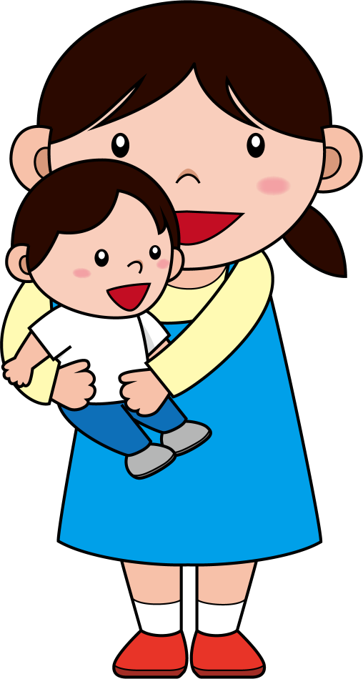 イラストポップの幼児教育素材 保育士no19男の子を抱っこする青いエプロンの女性の無料イラスト