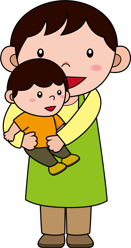 イラストポップの幼児教育素材 保育士no21男の子を抱っこする緑色のエプロンの男性の無料イラスト