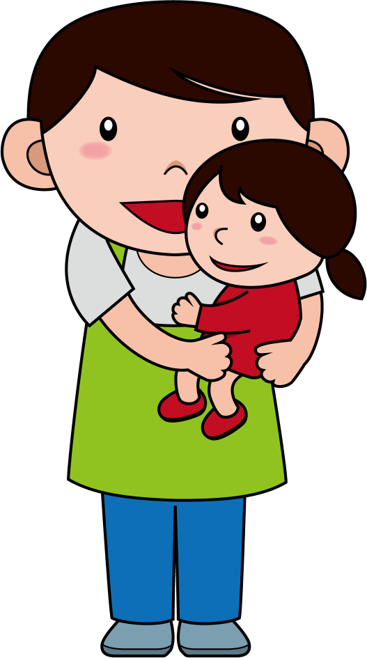 イラストポップの幼児教育素材 保育士no22女の子を抱っこする緑色のエプロンの男性の無料イラスト