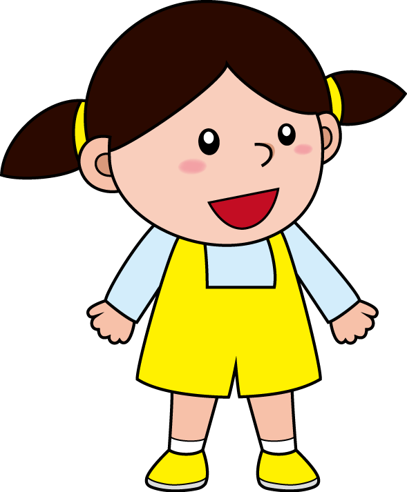 イラストポップの幼児教育素材 幼児1no09黄色いジャンパースカートの女の子が足を広げて立っている姿の無料イラスト