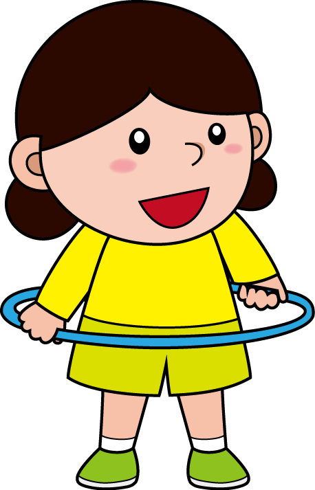 幼児1No25青いフラフープで遊ぶ女の子イラスト