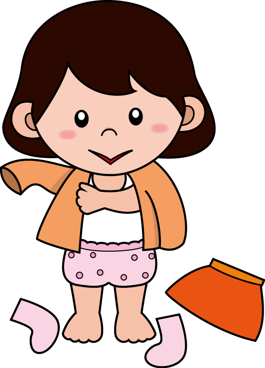 イラストポップの幼児教育素材 幼児1no26服に手を通している着替え途中の女の子の無料イラスト