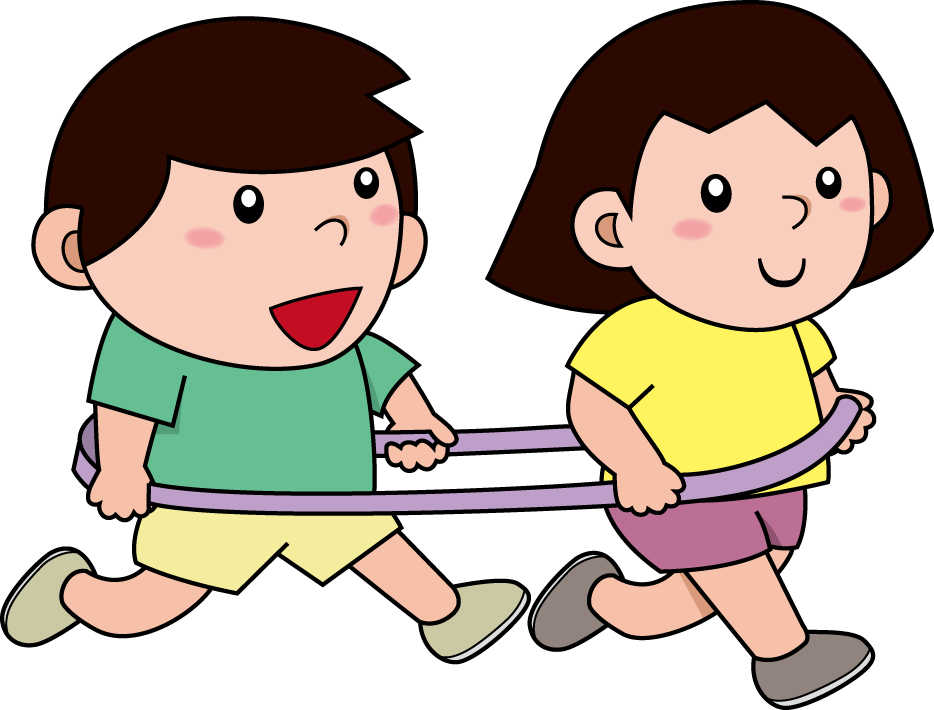 幼児1No29ロープを輪にして電車ゴッコで遊ぶ男の子と女の子イラスト