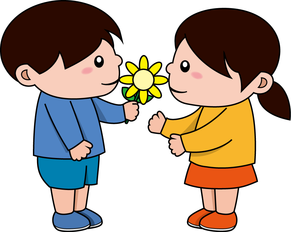 イラストポップの幼児教育素材 幼児1no30女の子に花をプレゼントする男の子の無料イラスト