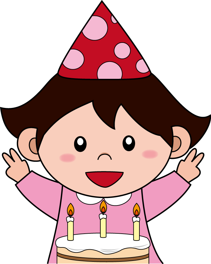 イラストポップの幼児教育素材 幼児2no16誕生日ケーキを前に喜んでいる女の子の無料イラスト