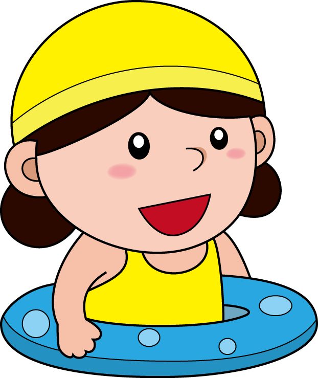 イラストポップの幼児教育素材 幼児2no22浮き輪を持った黄色い水泳帽と水着の女の子の無料イラスト