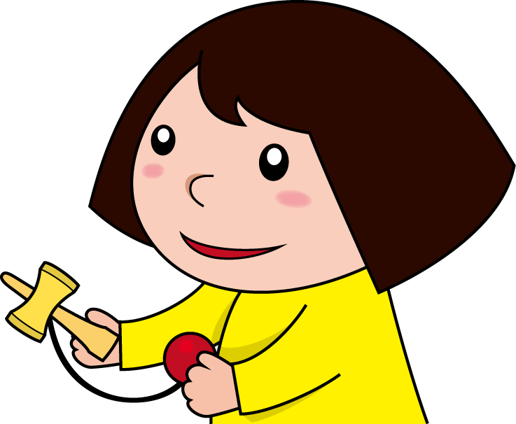 幼児2No26けん玉をする黄色い服の女の子イラスト