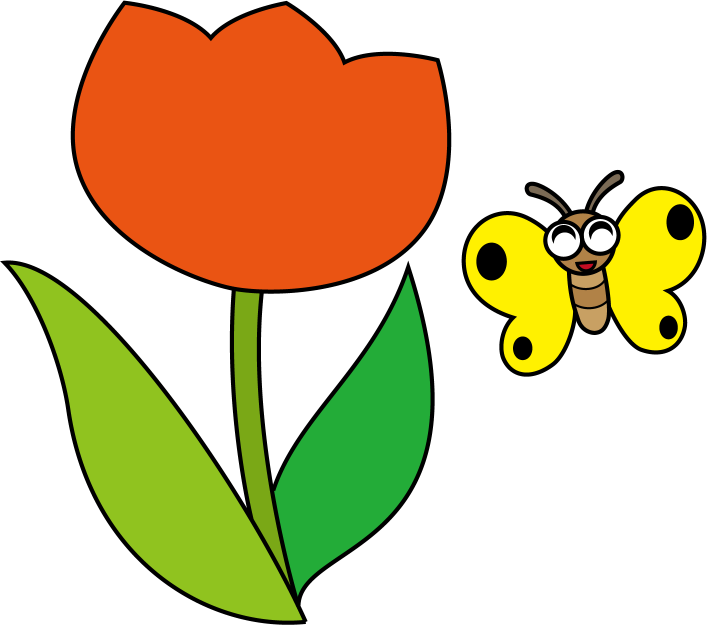 イラストポップの幼児教育素材 ４月no14チューリップと蝶の無料イラスト