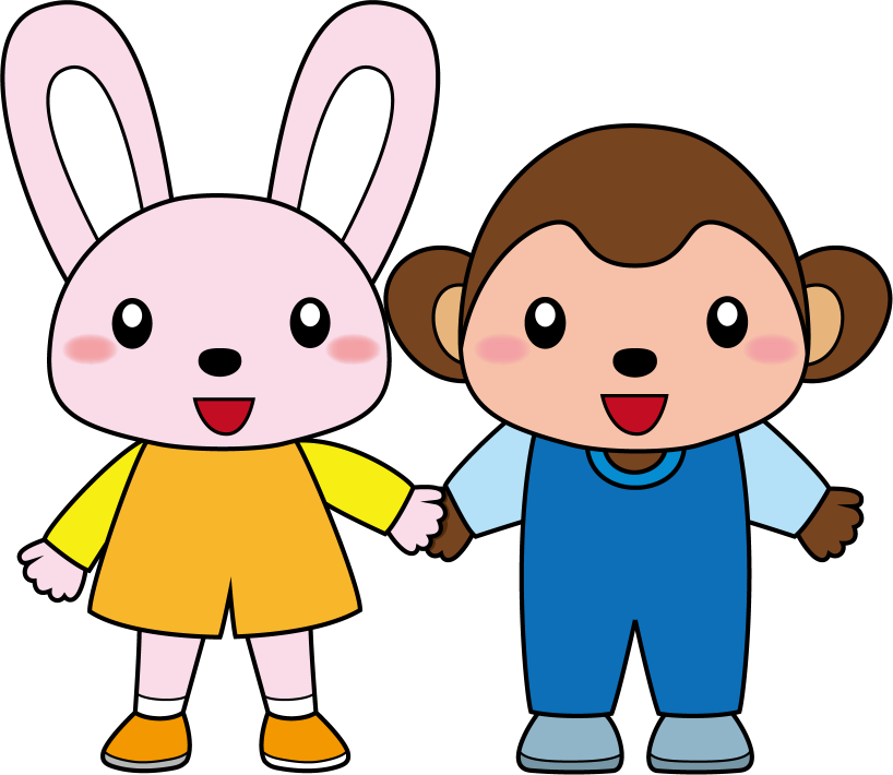 イラストポップの幼児教育素材 ４月no28手をつなぐ友達のウサギとサルの無料イラスト