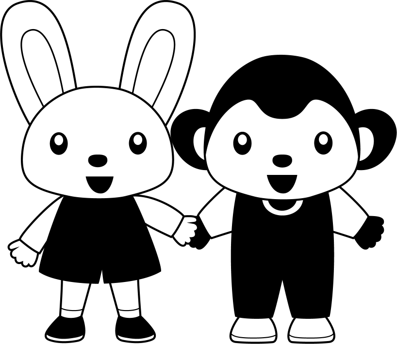 イラストポップの幼児教育素材 ４月no28手をつなぐ友達のウサギとサルの無料イラスト