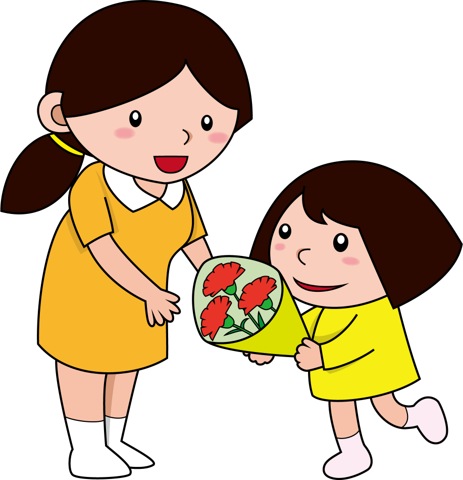 イラストポップの幼児教育素材 ５月no21母の日に花束を渡す女の子の無料イラスト