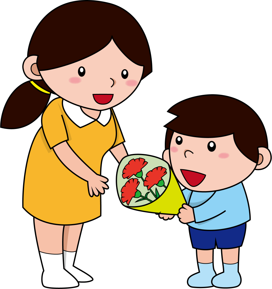 イラストポップの幼児教育素材 ５月no22母の日に花束を渡す男の子の無料イラスト