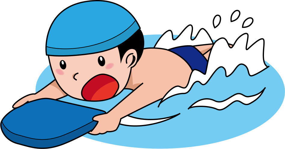 イラストポップの幼児教育素材 ７月no16ビート板を持ってバタ足で泳ぐ男の子の無料イラスト
