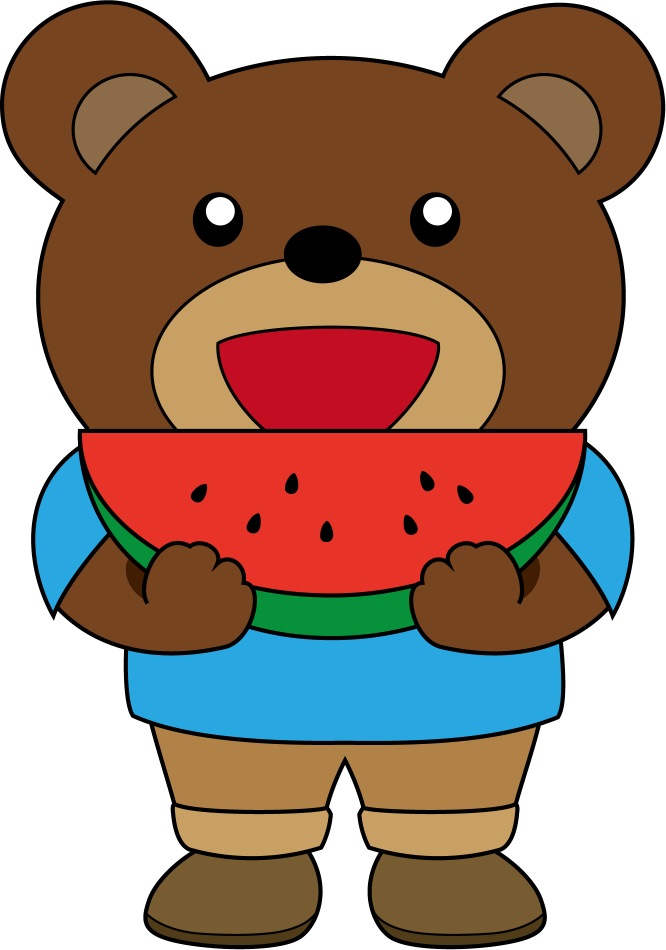 イラストポップの幼児教育素材 ７月no23スイカを食べるクマの無料イラスト