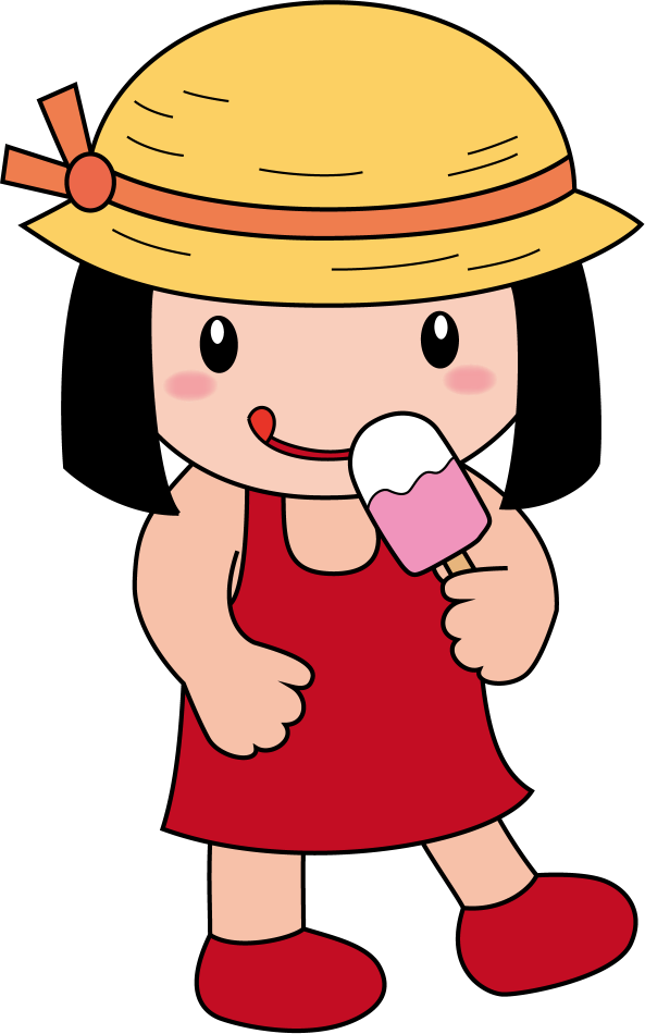 イラストポップの幼児教育素材 ７月no26アイスキャンディーを食べる麦わら帽子の女の子の無料イラスト