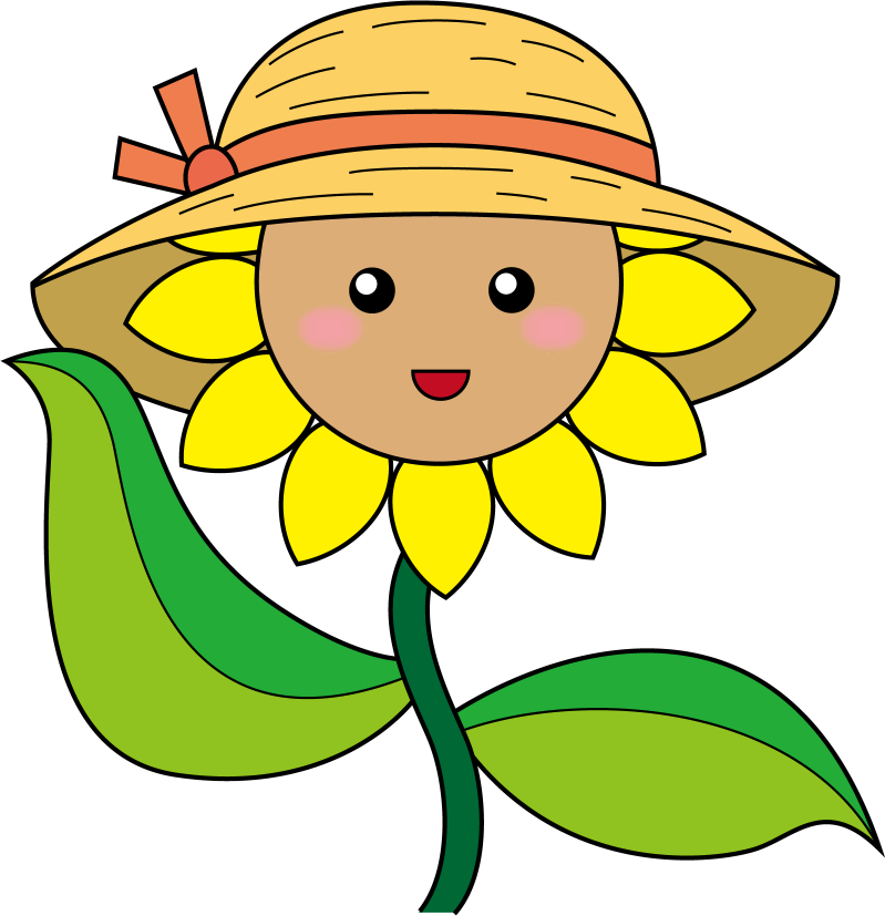 イラストポップの幼児教育素材 ７月no28麦わら帽子をかぶったひまわりの無料イラスト