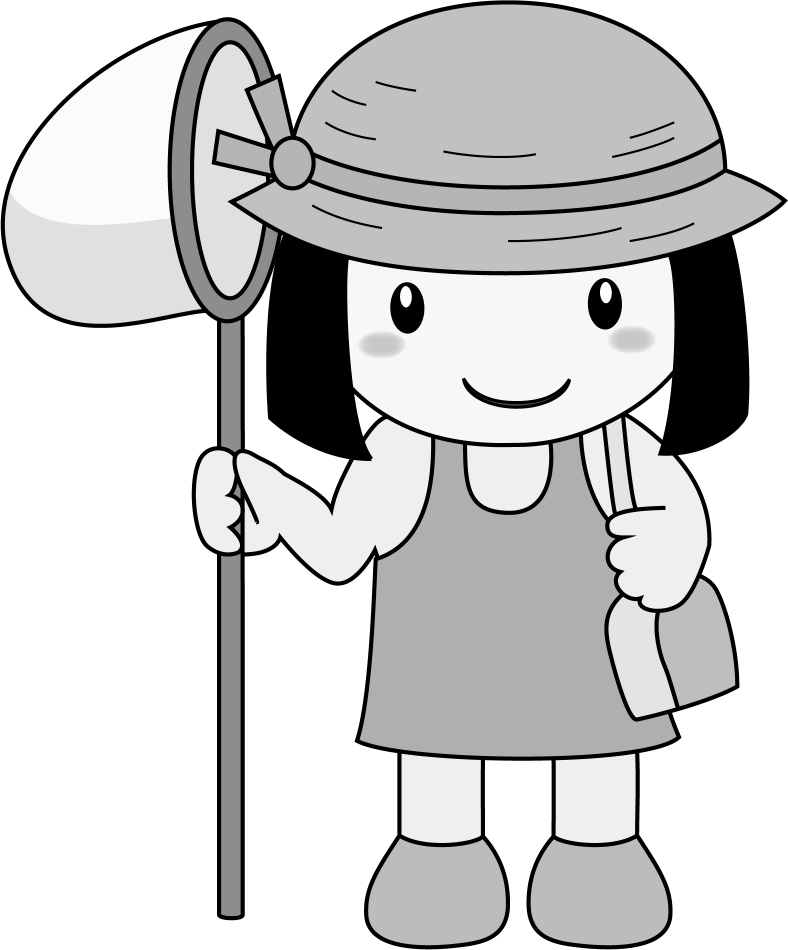 イラストポップの幼児教育素材 ８月no11補虫網と虫籠を持った麦わら帽子の女の子の無料イラスト