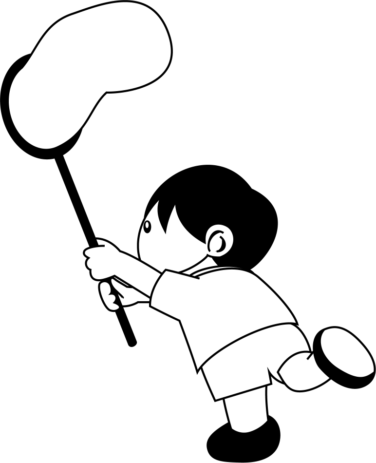 イラストポップの幼児教育素材 ８月no09虫取りをする男の子の無料イラスト