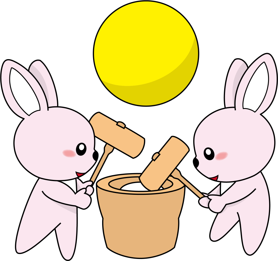 イラストポップの幼児教育素材 ９月no12餅つきをするウサギと月の無料イラスト