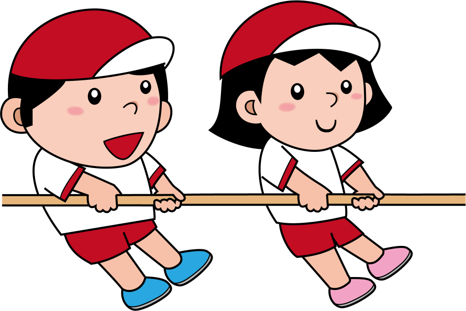 イラストポップの幼児教育素材 10月no07綱引きをする男の子と女の子の無料イラスト