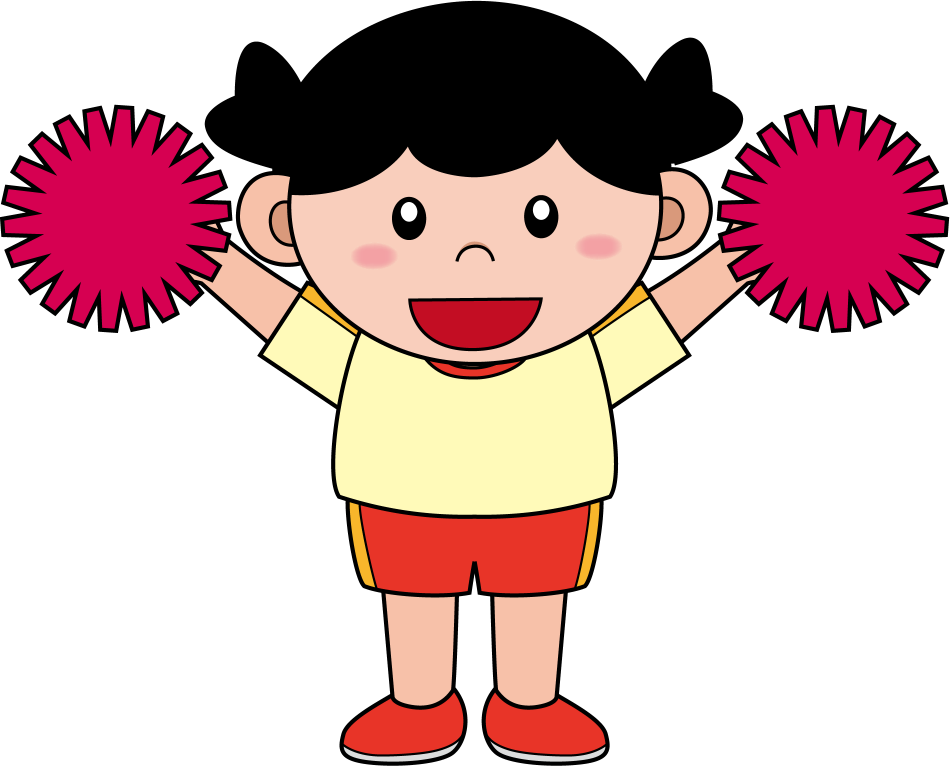イラストポップの幼児教育素材 10月no11赤いポンポンを上げて応援をする女の子の無料イラスト