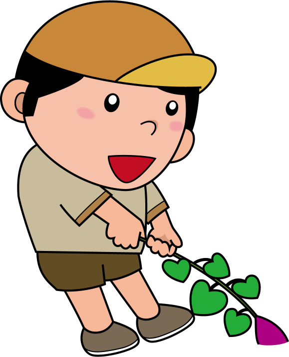 イラストポップの幼児教育素材 １１月no10サツマイモの蔓を引っ張る男の子の無料イラスト