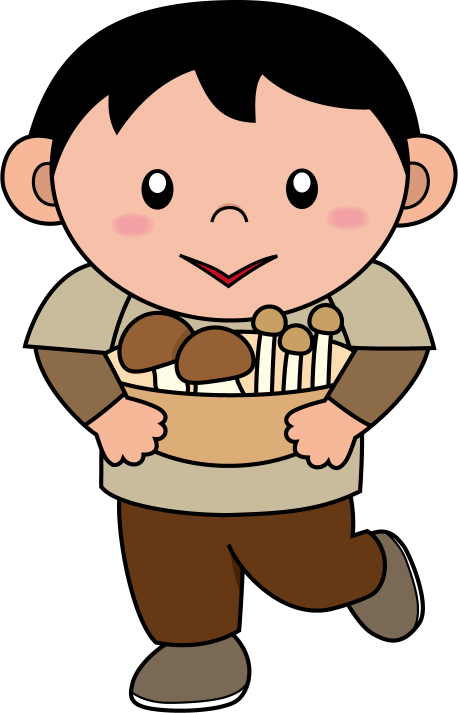 イラストポップの幼児教育素材 １１月no12キノコ狩りでたくさんのキノコを採った男の子の無料イラスト