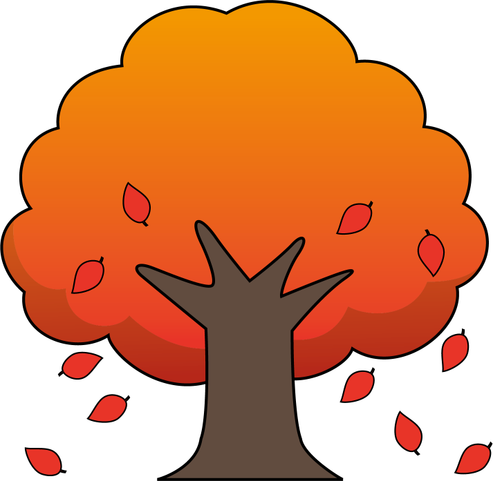 イラストポップの幼児教育素材 １１月no21落ち葉を落とす紅葉した木の無料イラスト